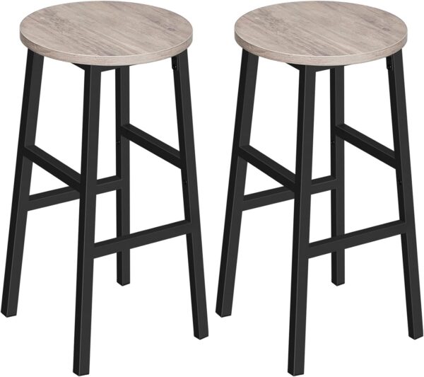 Bar Stools, Set of 2 Round Bar Chairs with Footrest, 24.4 Inch Kitchen Breakfast Bar Stools