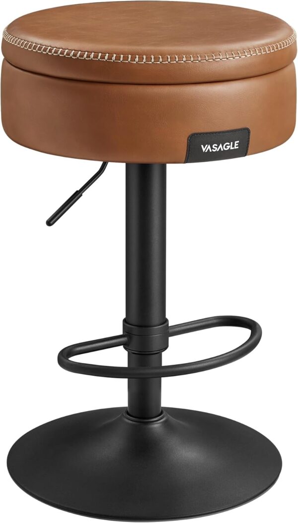 Collection - 360° Swivel Bar Stool, Height Adjustable Barstool with Storage, Synthetic Leather with Stitching