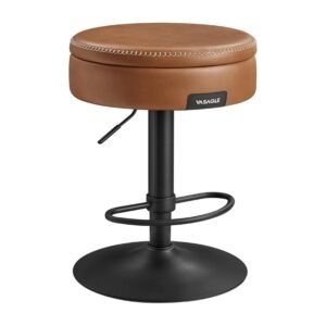 Adjustable Swivel Bar Stool, Synthetic Leather Seat with Storage Stitching