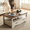 HOME Farmhouse Coffee Table with Storage, Wood Coffee Table for Living Room - Image 4