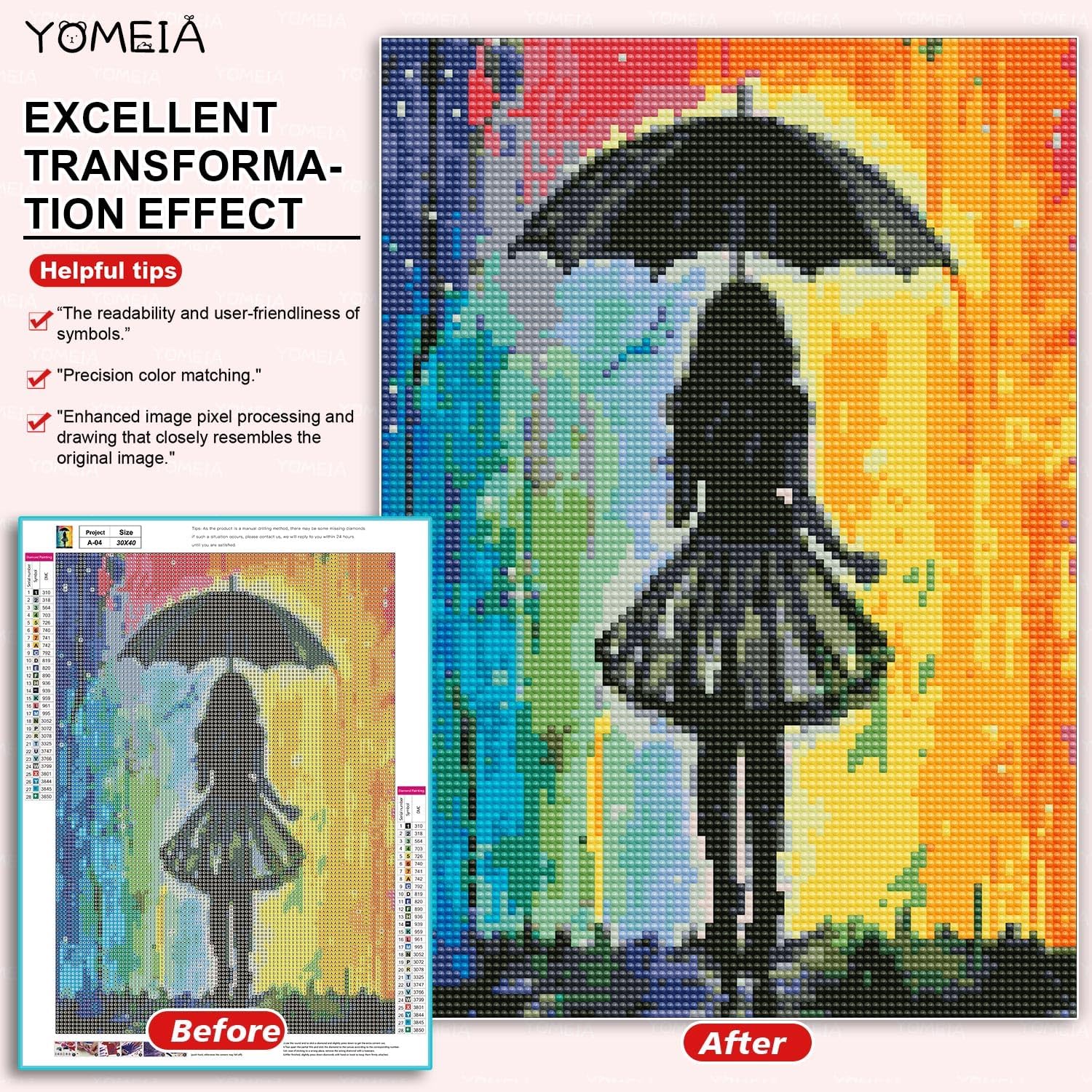 5D Diamond Painting Kit for Adults - Full Drill Round Diamonds Art with Elegant Girl in Rain (16x12 inch) - Image 4