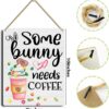 Rustic Bunny Farmhouse Home Office Wall Decor Funny Easter Coffee Wood Sign Seasonal Holiday Easter Decorations Front Door Living Room Porch - Image 4