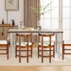 Farmhouse Linen Dining Chairs Set of 4, Upholstered Fabric Kitchen Chairs with Walnut Solid Wood Frame & Curved Back - Image 4