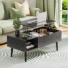 OLIXIS Wood Lift Top Coffee Table with Hidden Compartment and Large Storage Shelf - Image 4