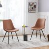 Dining Chairs Set of 2 Upholstered Modern Dining Room Chairs Mid Century Faux Leather Kitchen Chairs - Image 4