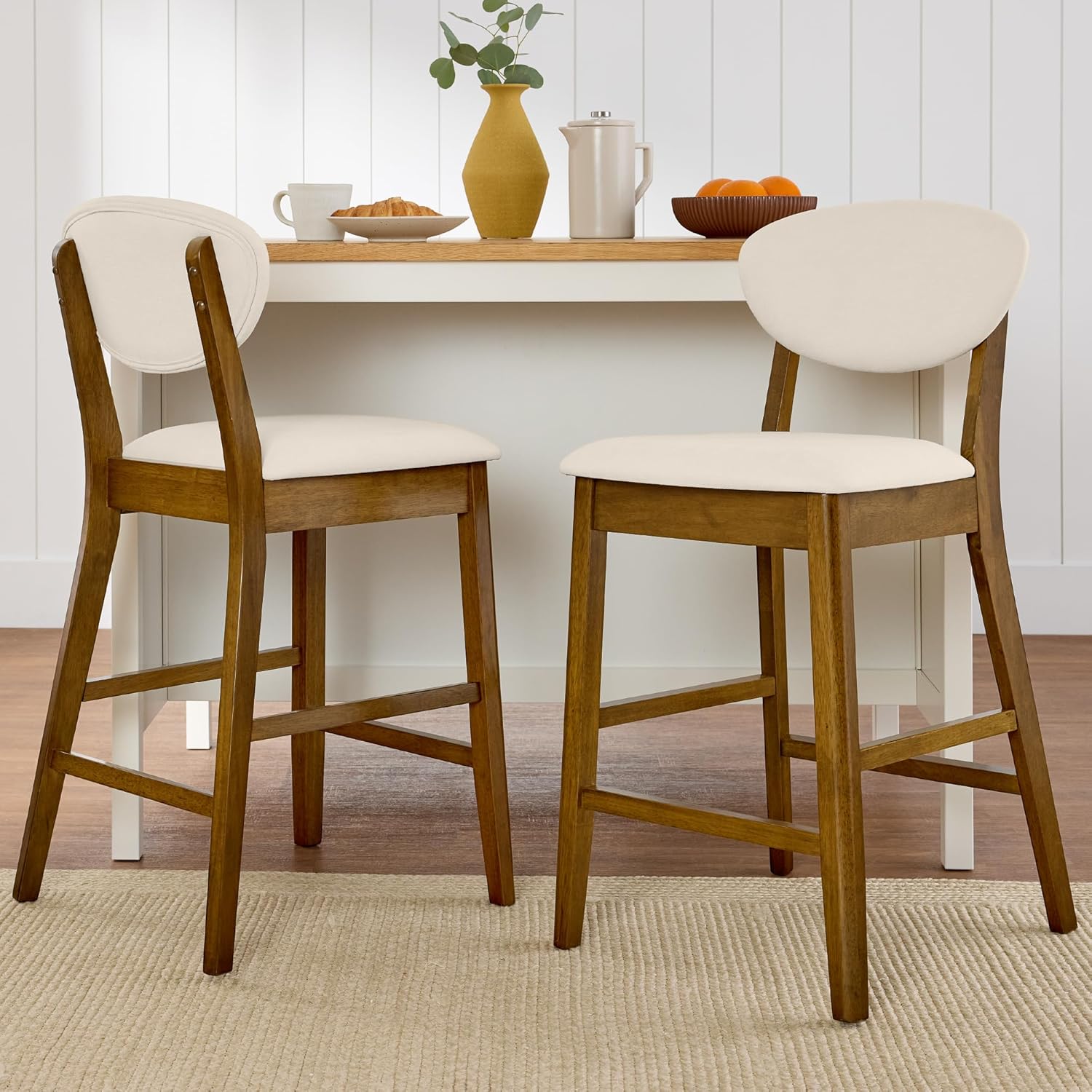 Best Choice Products Bar Stool Set of 2, Mid-Century Modern Upholstered Wood - Image 4