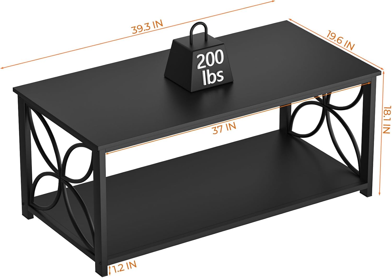 GreenForest Coffee Table for Living Room, 39 inch Small Table with Storage Shelf - Image 4