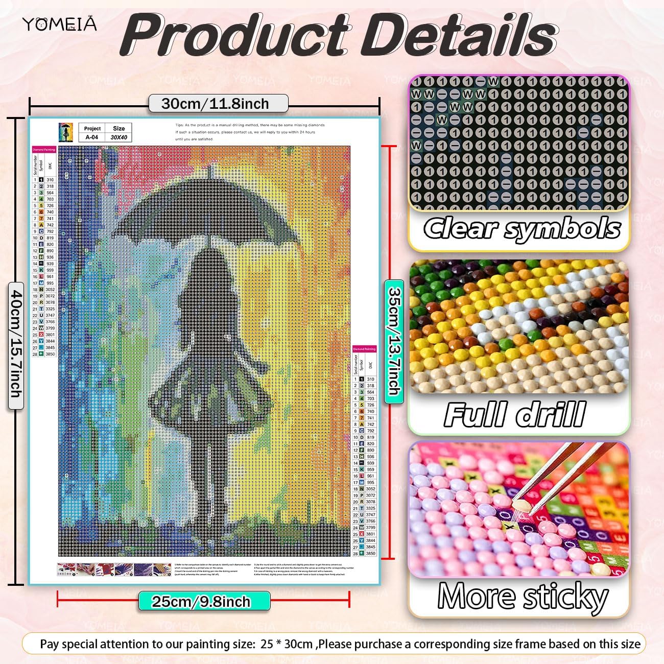 5D Diamond Painting Kit for Adults - Full Drill Round Diamonds Art with Elegant Girl in Rain (16x12 inch) - Image 3