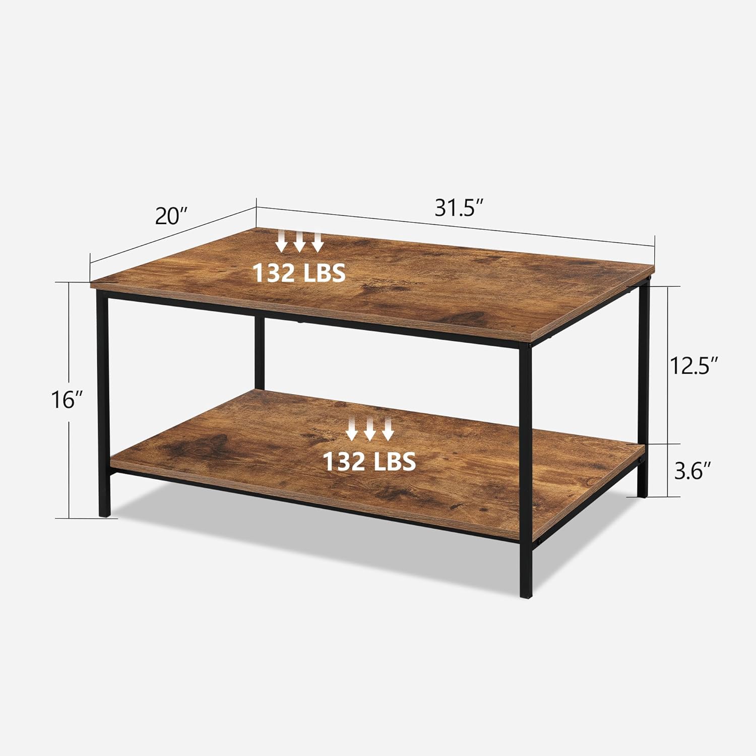 Small Brown Rectangle Wood and Metal Coffee Table with Storage Shelf - Image 3
