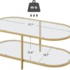 Gold Coffee Table, 42" Oval Glass Coffee Table for Living Room - Image 3