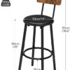 Bar Stools, Bar Stools Set of 2 with PU Upholstered, Bar Chairs with Footrest and Back, 26" Bar Stools for Kitchen Island, Dining Room - Image 3