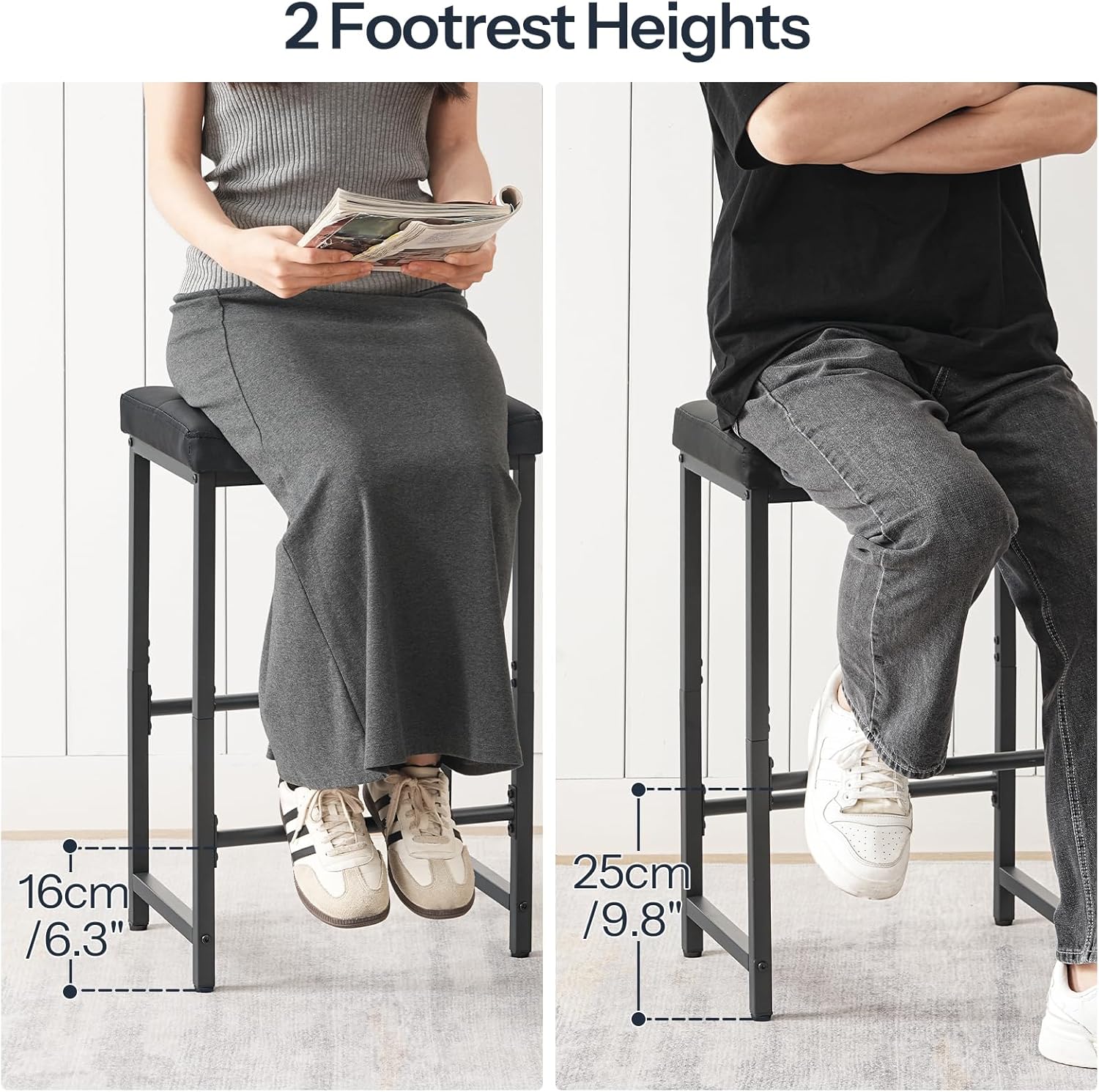 Bar Stools, Bar Stools Set of 2,Saddle Stools with PU Upholstery, Counter Height Stools with Footrest - Image 3