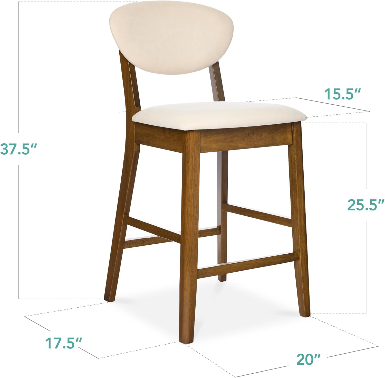 Best Choice Products Bar Stool Set of 2, Mid-Century Modern Upholstered Wood - Image 3