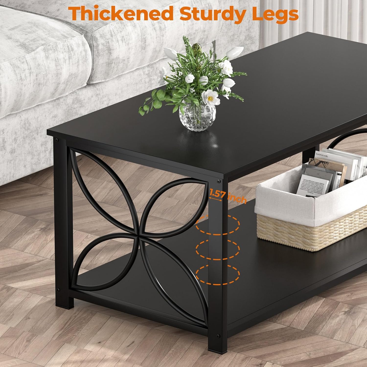 GreenForest Coffee Table for Living Room, 39 inch Small Table with Storage Shelf - Image 3