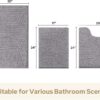3 Pieces Bathroom Rugs, Ultra Soft Non Slip Absorbent Chenille Toilet Bath Mat Set (Grey) - Image 3