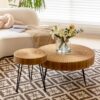 2-Piece Modern Farmhouse Living Room Coffee Table Set, Nesting Table Round - Image 2