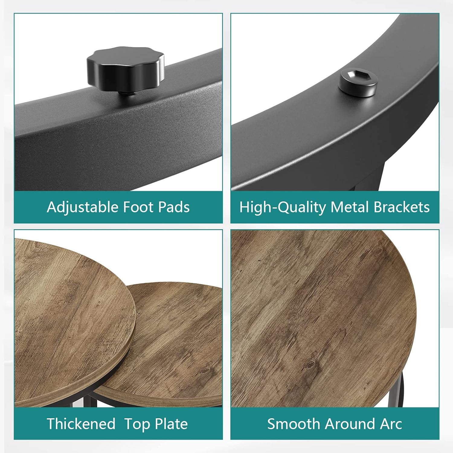 Nesting Coffee Table Set of 2, 23.6" Round Coffee Table Wood Grain Top with Adjustable Non-Slip Feet - Image 2