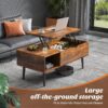 Coffee Table, Lift Top Coffee Tables for Living Room, Small Rising Wooden Dining Center Tables with Storage Shelf and Hidden Compartment - Image 2