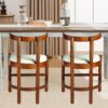 Farmhouse Linen Dining Chairs Set of 4, Upholstered Fabric Kitchen Chairs with Walnut Solid Wood Frame & Curved Back - Image 2