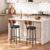 Bar Stools, Bar Stools Set of 2 with PU Upholstered, Bar Chairs with Footrest and Back, 26" Bar Stools for Kitchen Island, Dining Room - Image 2