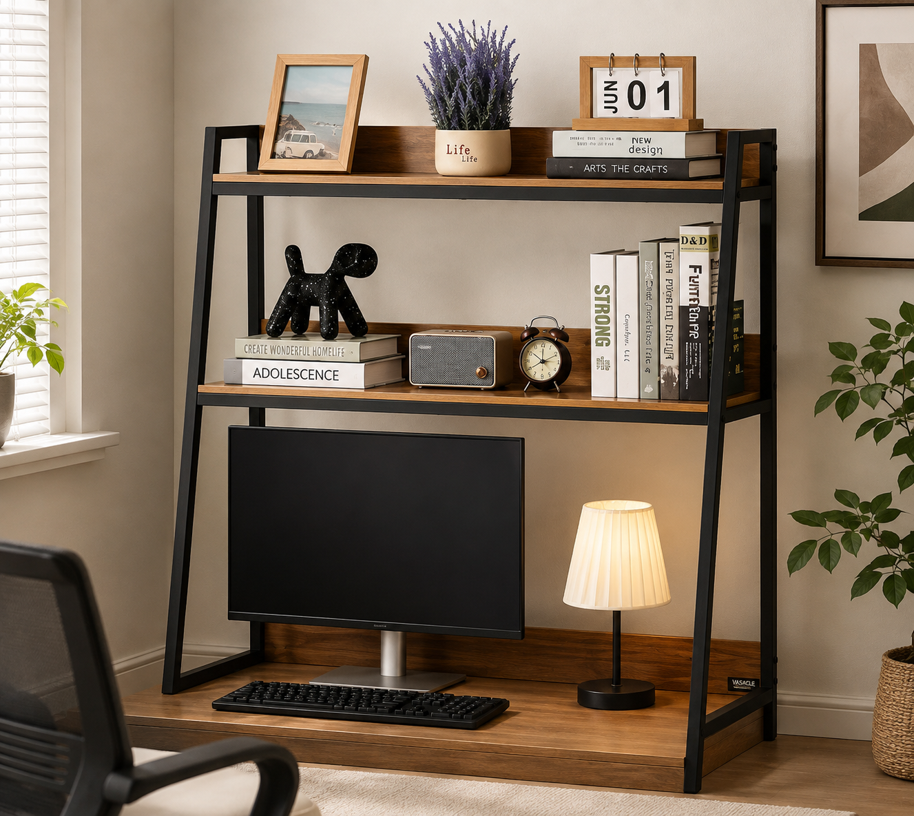 2-Tier Desktop Bookshelf Organizer with Spacious Compartments for Office Storage