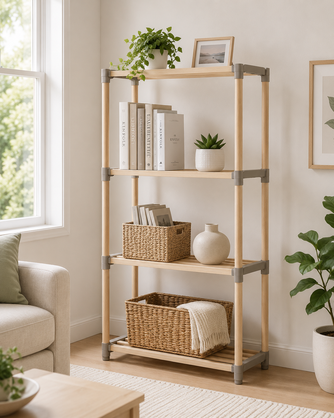 4-Tier Freestanding Wood Bookshelf with Open Shelves for Home Office