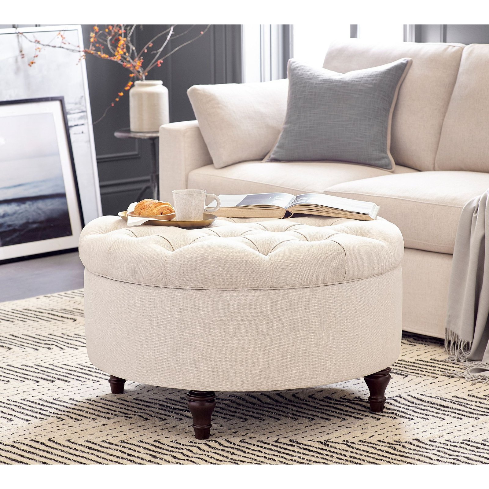 Tufted Round Storage Ottoman with Upholstered Seat for Stylish Home Organization