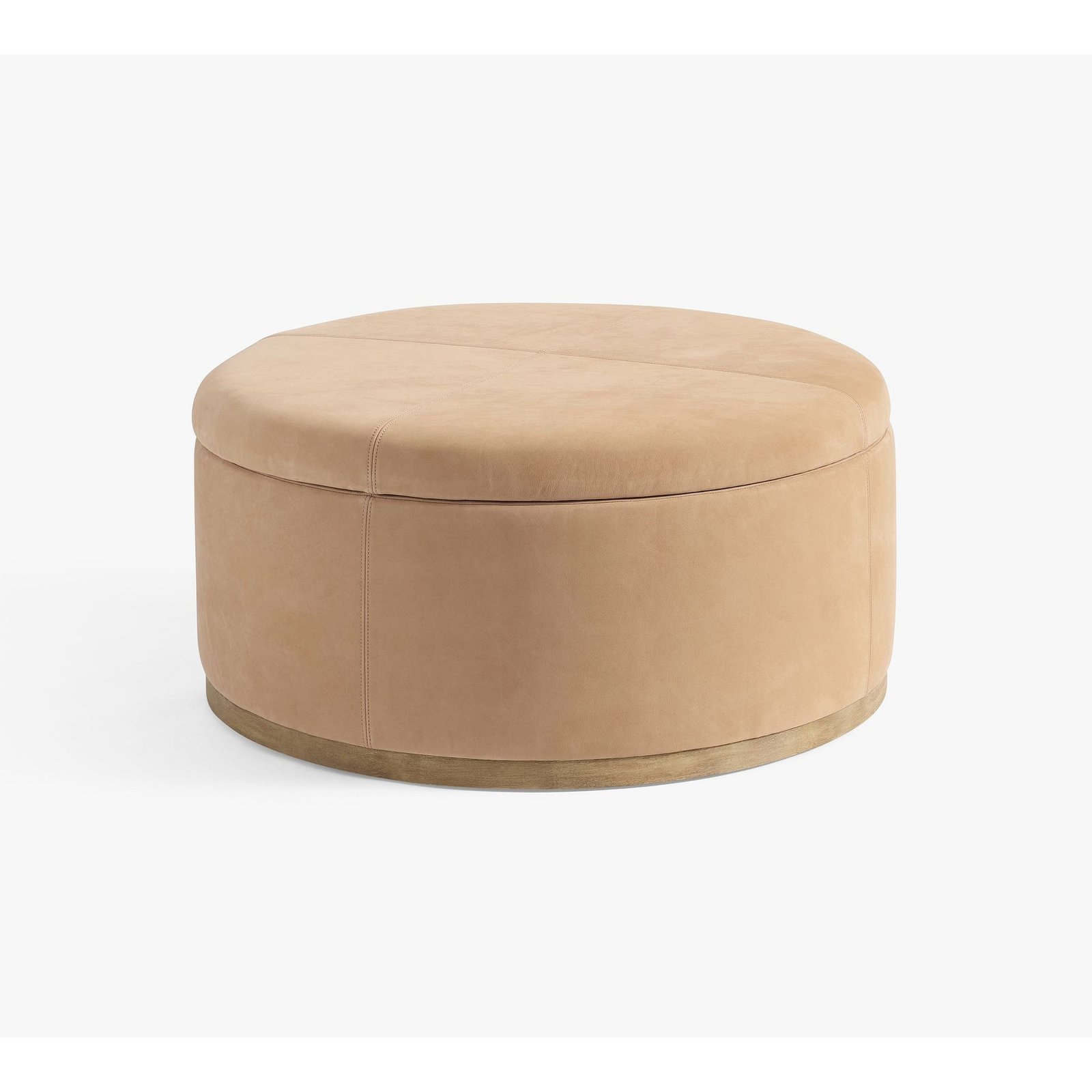 Round Leather Ottoman with Wood Base for Elegant Living Room Seating