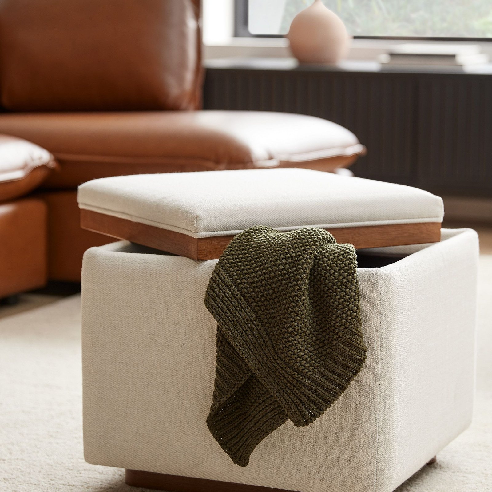 Square Storage Ottoman with Wood Lid for Stylish Home Organization Solutions