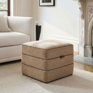 Square Storage Ottoman with Upholstered Seat and Decorative Piping for Versatility