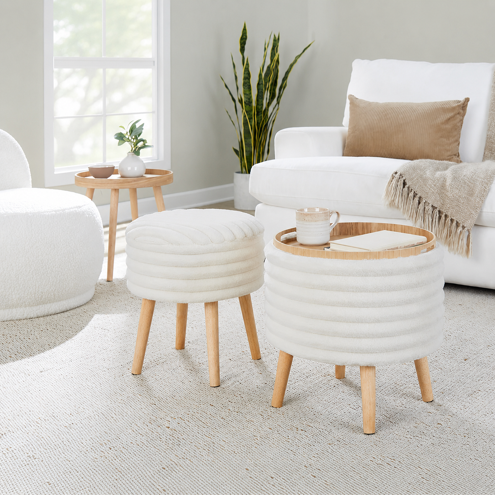 Storage Tray Ottomans Set of Two Multifunctional Accent Seating Solution