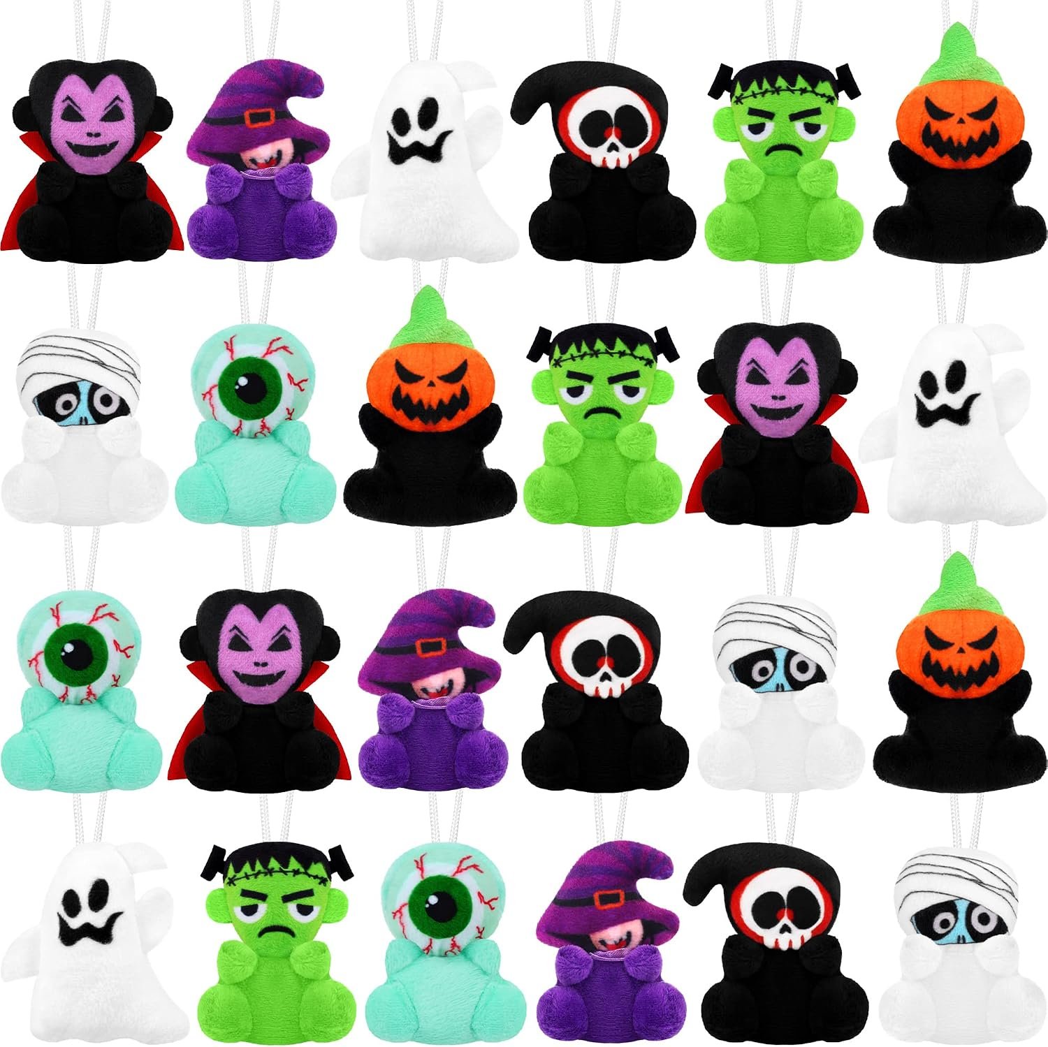24 Pack 2.4-Inch Mini Halloween Character Plush Toys for Party Favors and Treat Bags